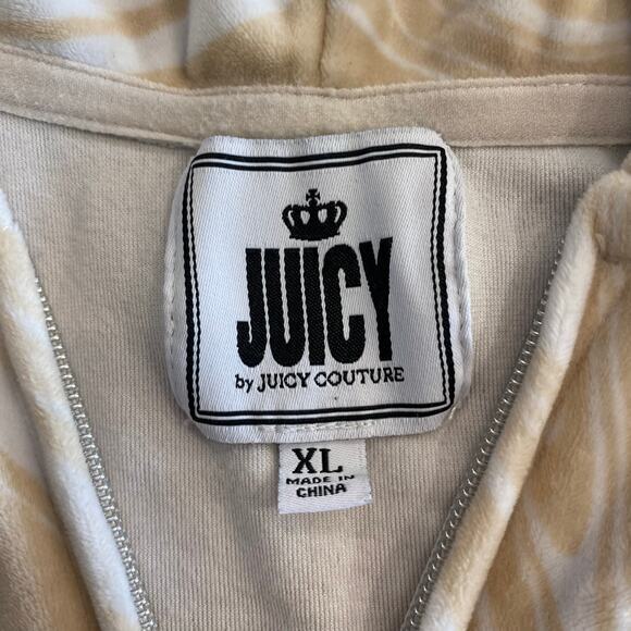 Juicy Couture Cream and White Zip‎ Up Crop Hoodie Sweatshirt size XL - Picture 3 of 8